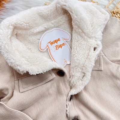 Conj. Casaco Canelado com Pelinho e Calça de Moletom - Areia